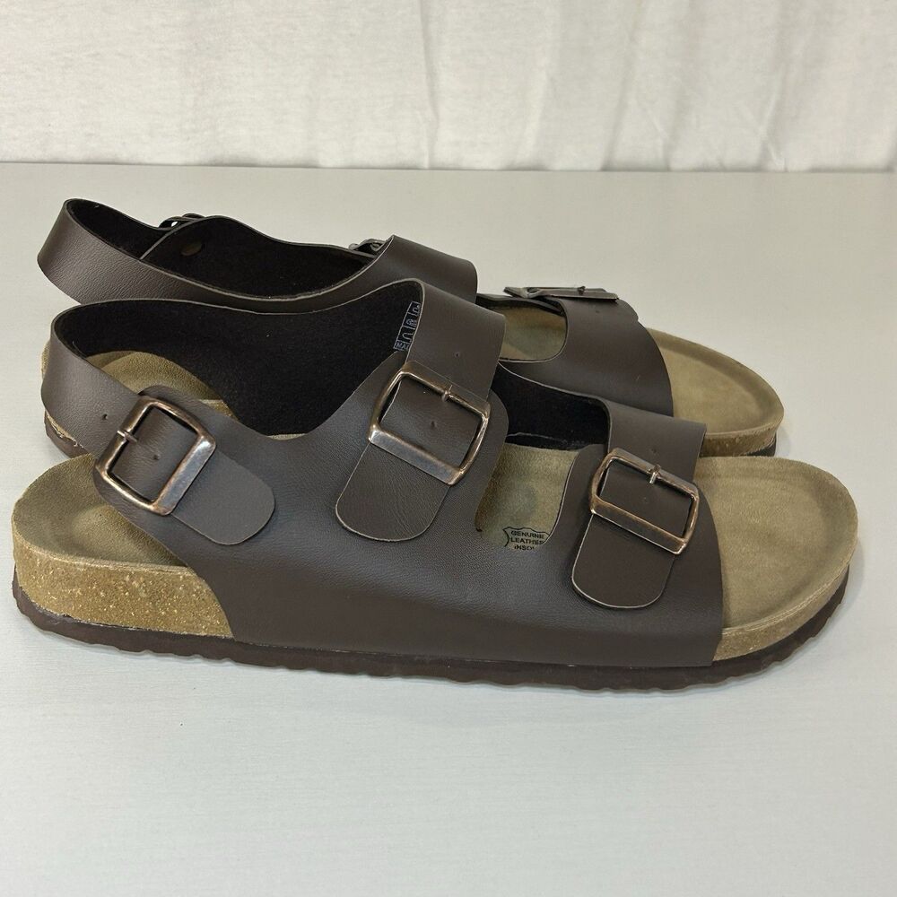 Cushionaire Men’s Lane Cork Footbed Sandals Sz 11 EU 44 Brown New 3 Buckle Strap